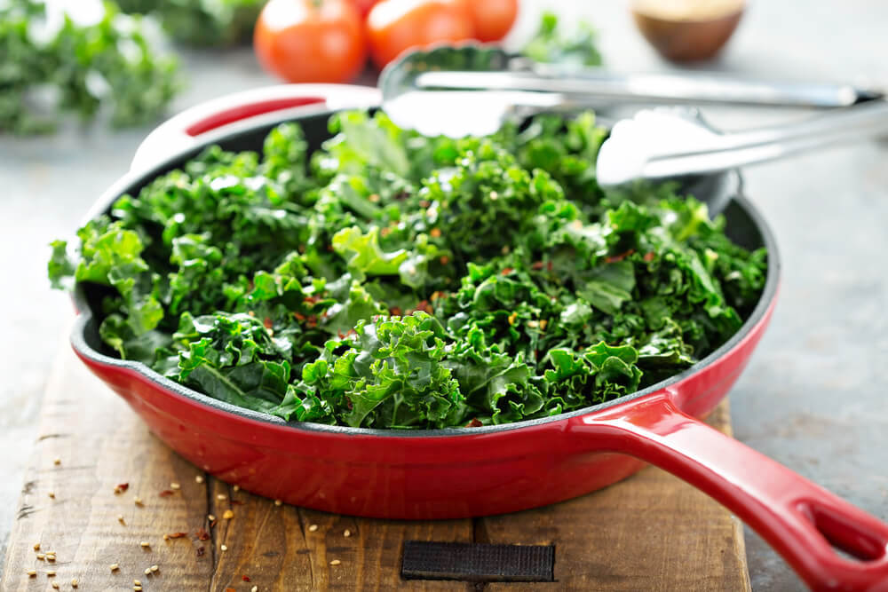 Stir-fried kale in a pan