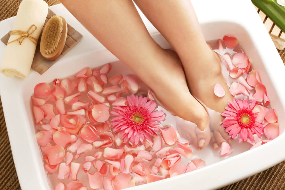 Foot soak with flower petals